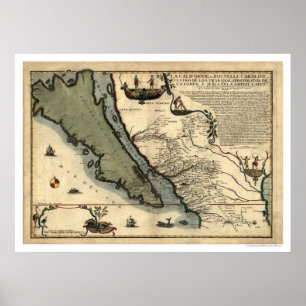 Affiches Carte précoce Californie & Mexique 1712