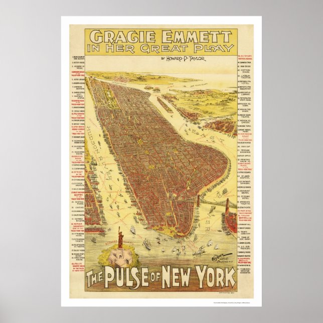Affiches Carte Pulse Of New York 1891 (Devant)
