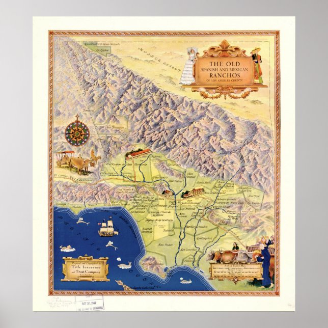 Affiches Carte Ranchos 1937 du comté de Los Angeles en Cali (Devant)