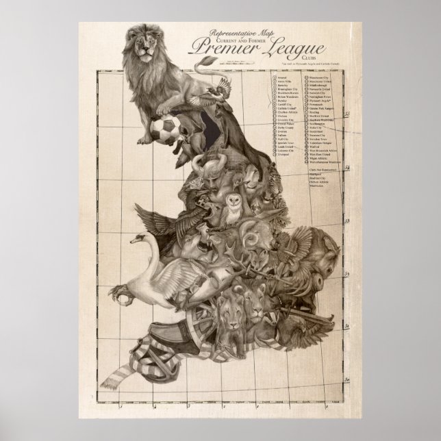 Affiches Carte représentative du football anglais (Devant)