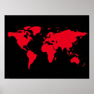 Affiches carte rouge du monde en noir