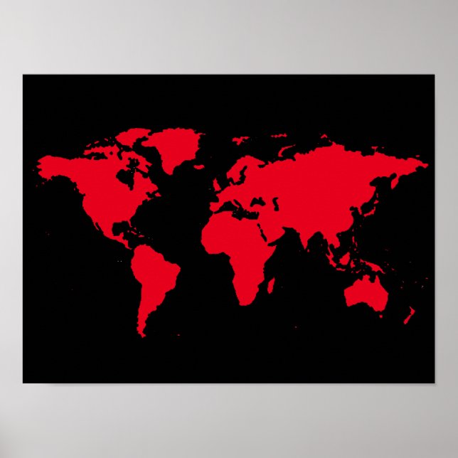 Affiches carte rouge du monde en noir (Devant)