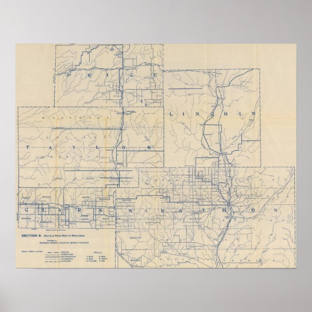 Affiches Carte routière cyclable du Wisconsin 6 (Devant)