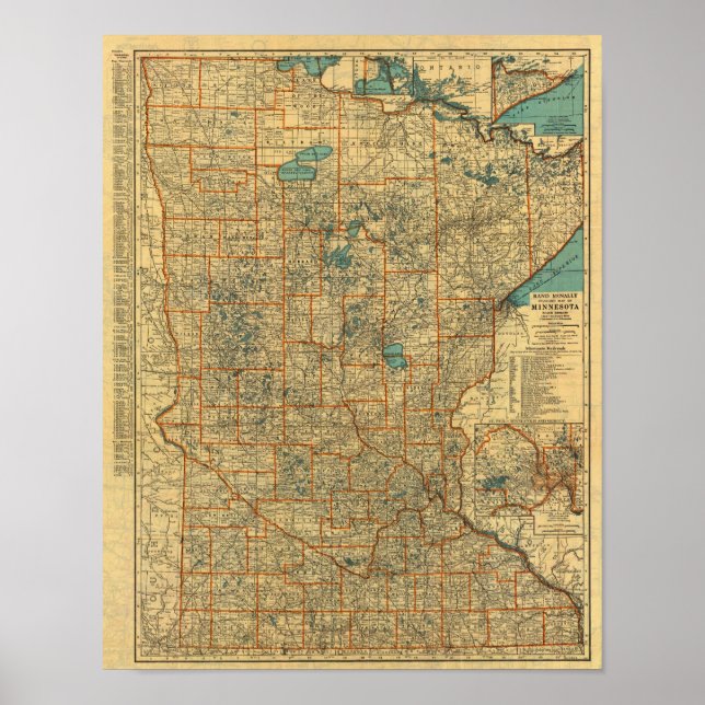 Affiches Carte routière du Minnesota (Devant)