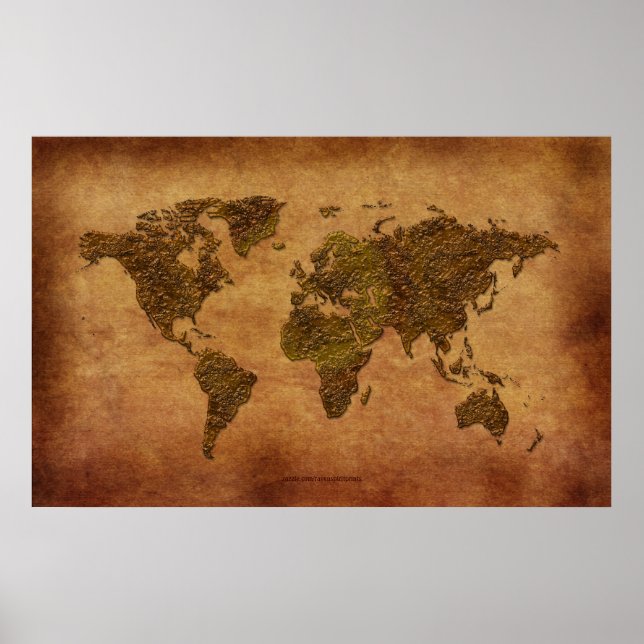 Affiches Carte Rustique 3D World Map sur l'effet Parchemin (Devant)