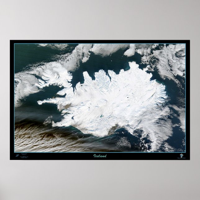 Affiches Carte satellite de l'Islande (Devant)