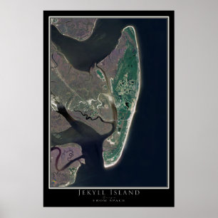Affiches Carte satellite spatiale de Jekyll Island Georgia