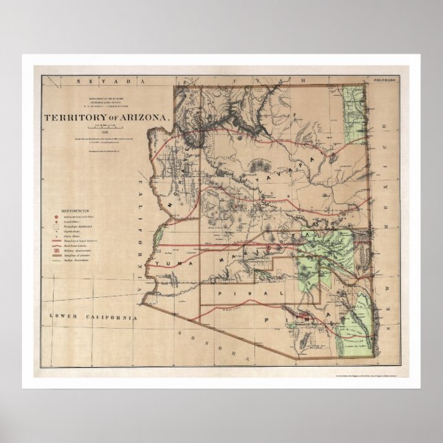Affiches Carte Territoire De L'Arizona 1876 (Devant)
