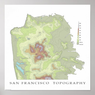 Affiches Carte topo de San Francisco - Blanc - 12x12