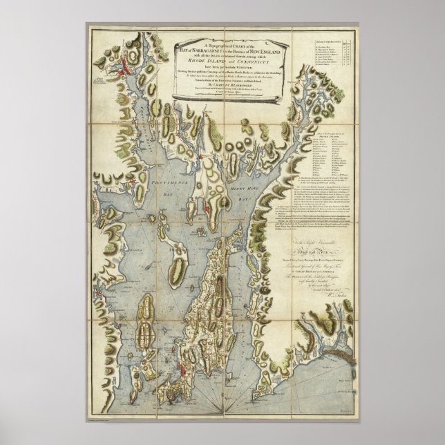 Affiches Carte topographique de la baie de Narraganset (Devant)
