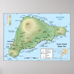 Affiches Carte topographique détaillée de l'île de Pâques