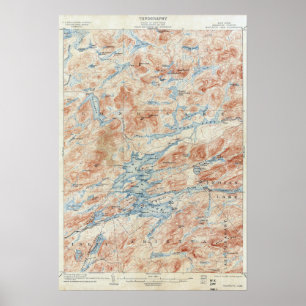Affiches Carte topographique du lac Raquette vintage New Yo