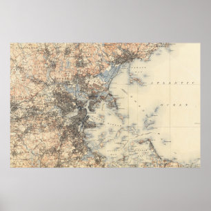 Affiches Carte topographique vintage de Boston (1900)