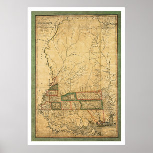 Affiches Carte tôt du Mississippi par Melish 1820