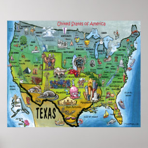 Affiches Carte TX USA