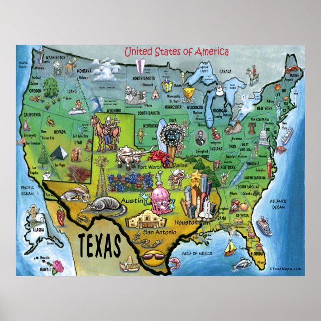 Affiches Carte TX USA (Devant)