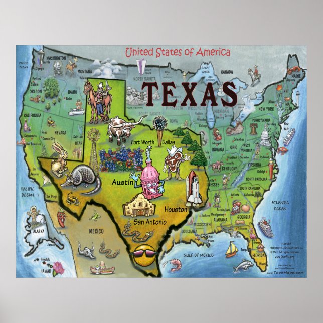 Affiches Carte TX USA (Devant)