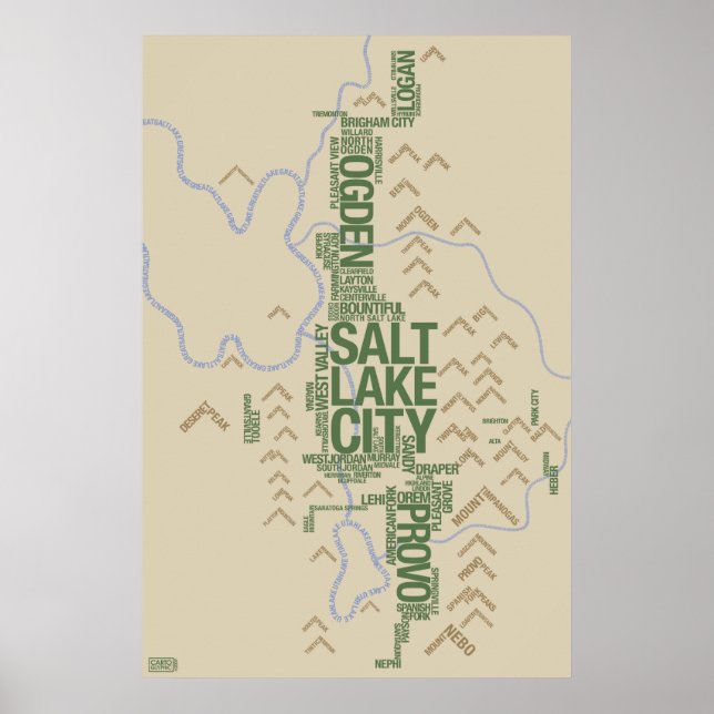 Affiches Carte typographique de l'avant de guêpe (Utah) (Devant)