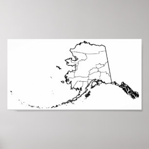 Affiches Carte vide d'ensemble de villes de l'Alaska