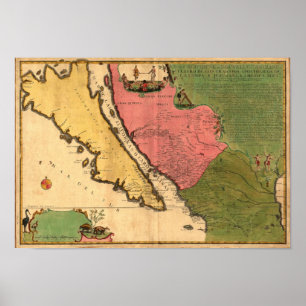 Affiches Carte vintage 1720 de la Californie en tant qu'île