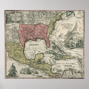 Affiches Carte vintage Amérique du Nord et Caraïbes (1720)