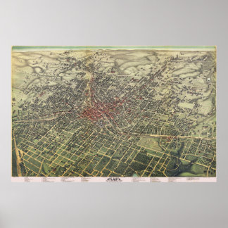 Affiches Carte vintage Atlanta, 1882, réplique
