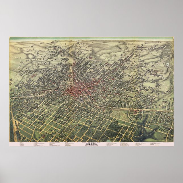 Affiches Carte vintage Atlanta, 1882, réplique (Devant)