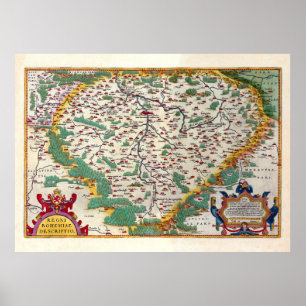 Affiches Carte Vintage colorée de la Bohême
