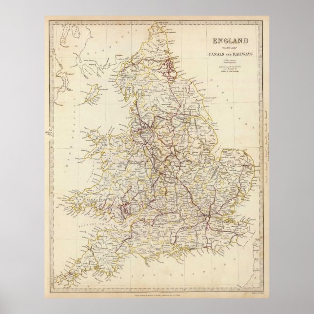 Affiches Carte vintage d'Angleterre (1837) (Devant)