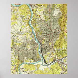 Affiches Carte vintage d'Asheville Caroline du Nord (1943)