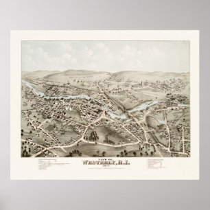 Affiches Carte vintage de à l'ouest, Île de Rhode à partir