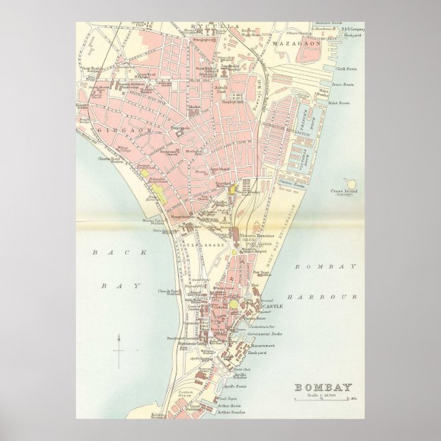 Affiches Carte vintage de Bombay Inde (1893) (Devant)