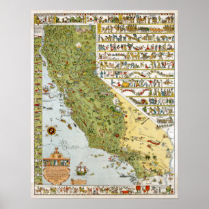 Affiches Carte Vintage de Californie