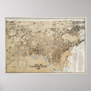 Affiches Carte vintage de Cambridge le Massachusetts (1877)