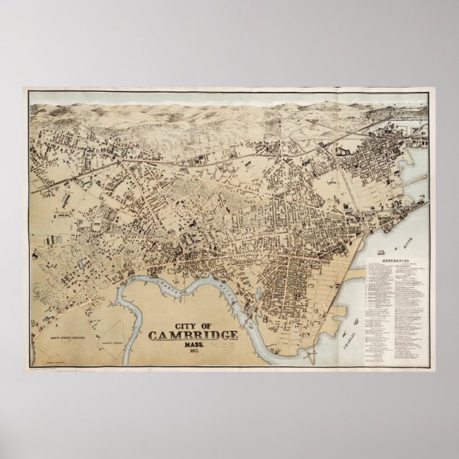 Affiches Carte vintage de Cambridge Massachusetts (1877) (Devant)