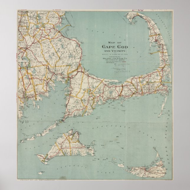 Affiches Carte vintage de Cape Cod (1917) (Devant)
