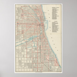 Affiches Carte vintage de chemin de fer de Chicago (1893)