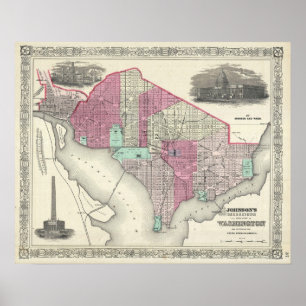 Affiches Carte vintage de DC de Washington (1866)
