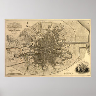 Affiches Carte vintage de Dublin Irlande (1797)