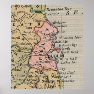 Affiches Carte vintage de Dublin Irlande (1883)