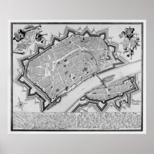 Affiches Carte vintage de Francfort Allemagne (1738)