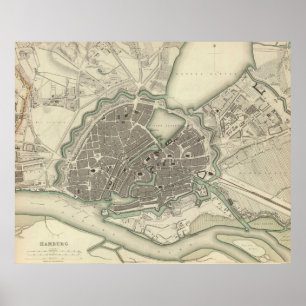 Affiches Carte vintage de Hambourg Allemagne (1841)