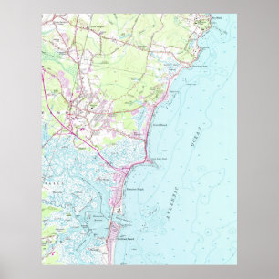 Affiches Carte vintage de Hampton Beach NH (1957)