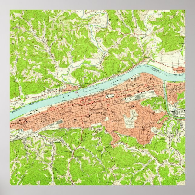 Affiches Carte vintage de Huntington West Virginia (1957) (Devant)