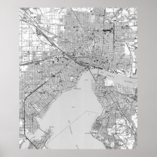 Affiches Carte vintage de Jacksonville Florida (1950) BW