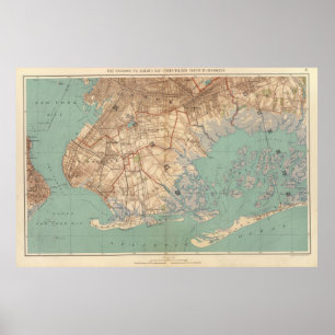 Affiches Carte vintage de Jamaica Bay et Brooklyn NY (1891)