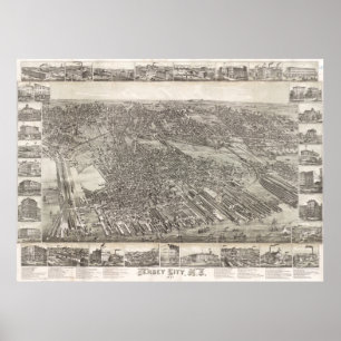 Affiches Carte vintage de Jersey City NJ (1883)