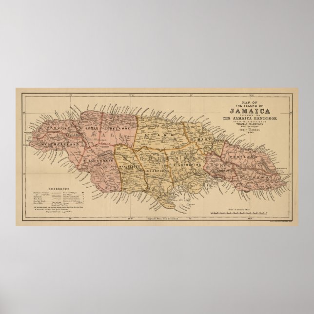 Affiches Carte vintage de la Jamaïque (1893) (Devant)