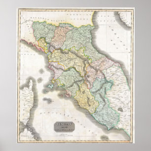 Affiches Carte vintage de la Toscane Italie (1814)