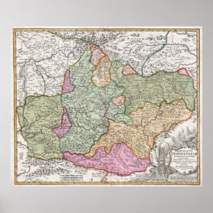 Affiches Carte vintage de la Transylvanie (1720)